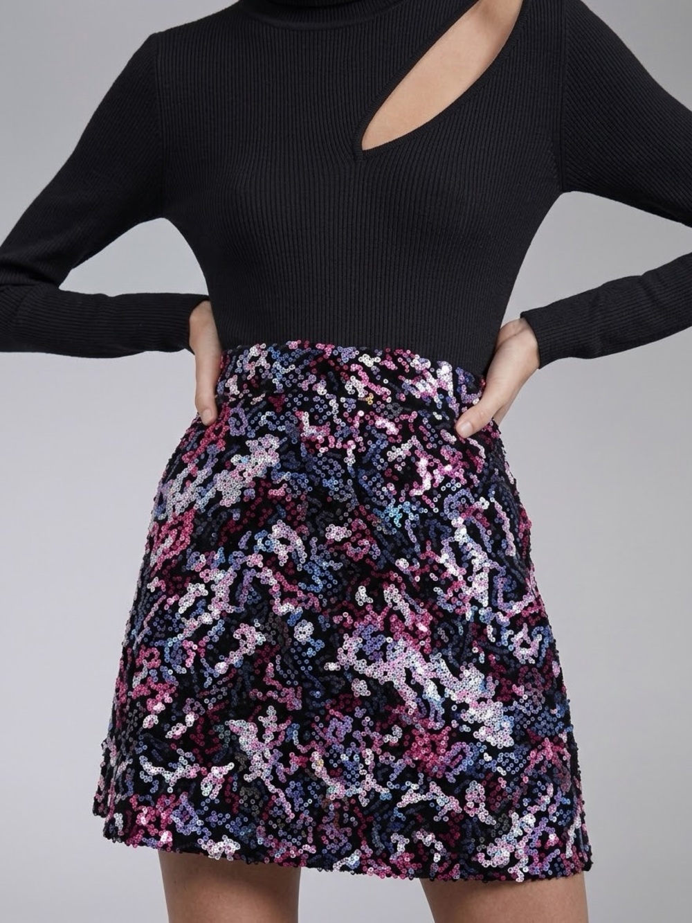 Sfera Collection Black Sequin Mini Skirt Sz S